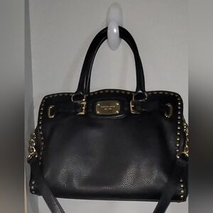 Michael Kors Black Hamilton  Leather  Bag  with Gold Hardware